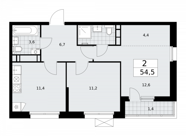 2 комнаты до 54.5