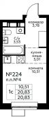 1-комнатная квартира 20,83 м²