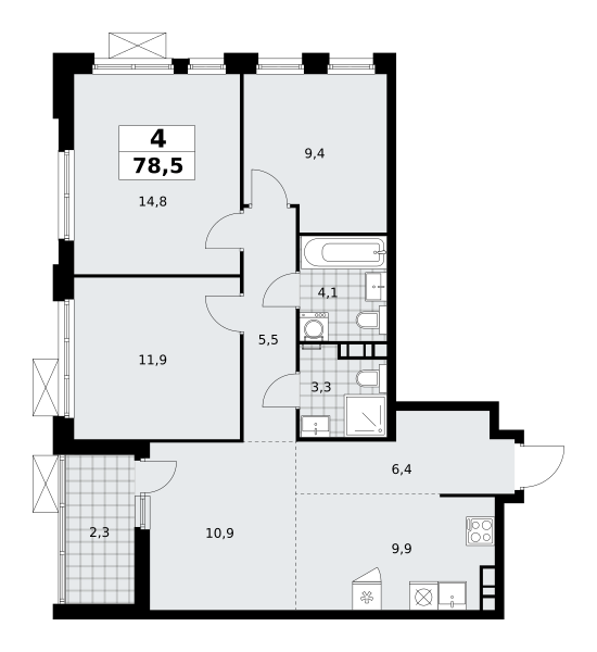 4 комнаты до 78.5