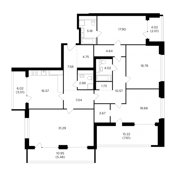 4 комнаты до 173.5