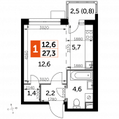 1-комнатная квартира 27,3 м²