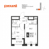 1-комнатная квартира 37,7 м²
