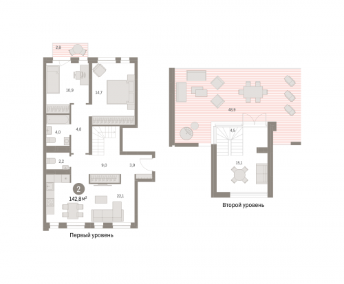 2-комнатная, 142.81 м²