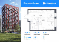 1-комнатная квартира 25,91 м²