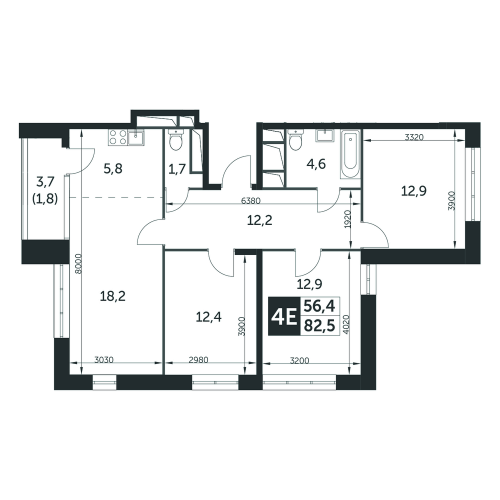 Многокомнатная, квартира, 82.4 м²