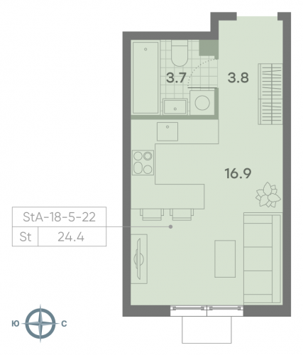 Студия, 24.4 м²