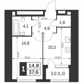 1-комнатная квартира 37,6 м²