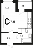 1-комнатная квартира 27,25 м²