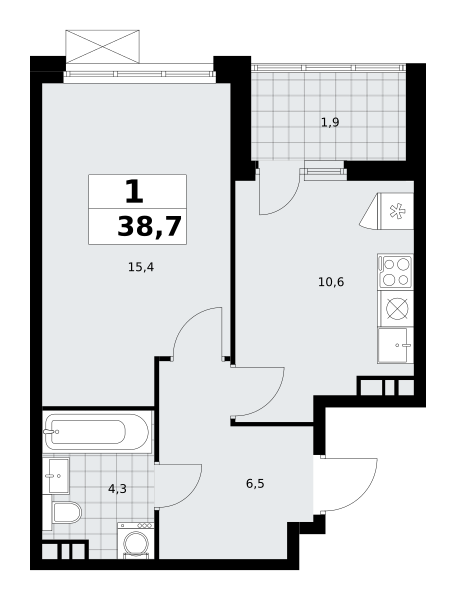 1 комната до 38.7