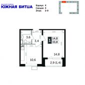 1-комнатная квартира 33,8 м²