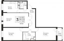 3-комнатная квартира 86 м²