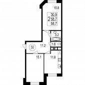 2-комнатная квартира 58,7 м²
