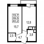 1-комнатная квартира 40.2 м²