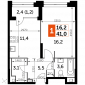 1-комнатная квартира 41 м²