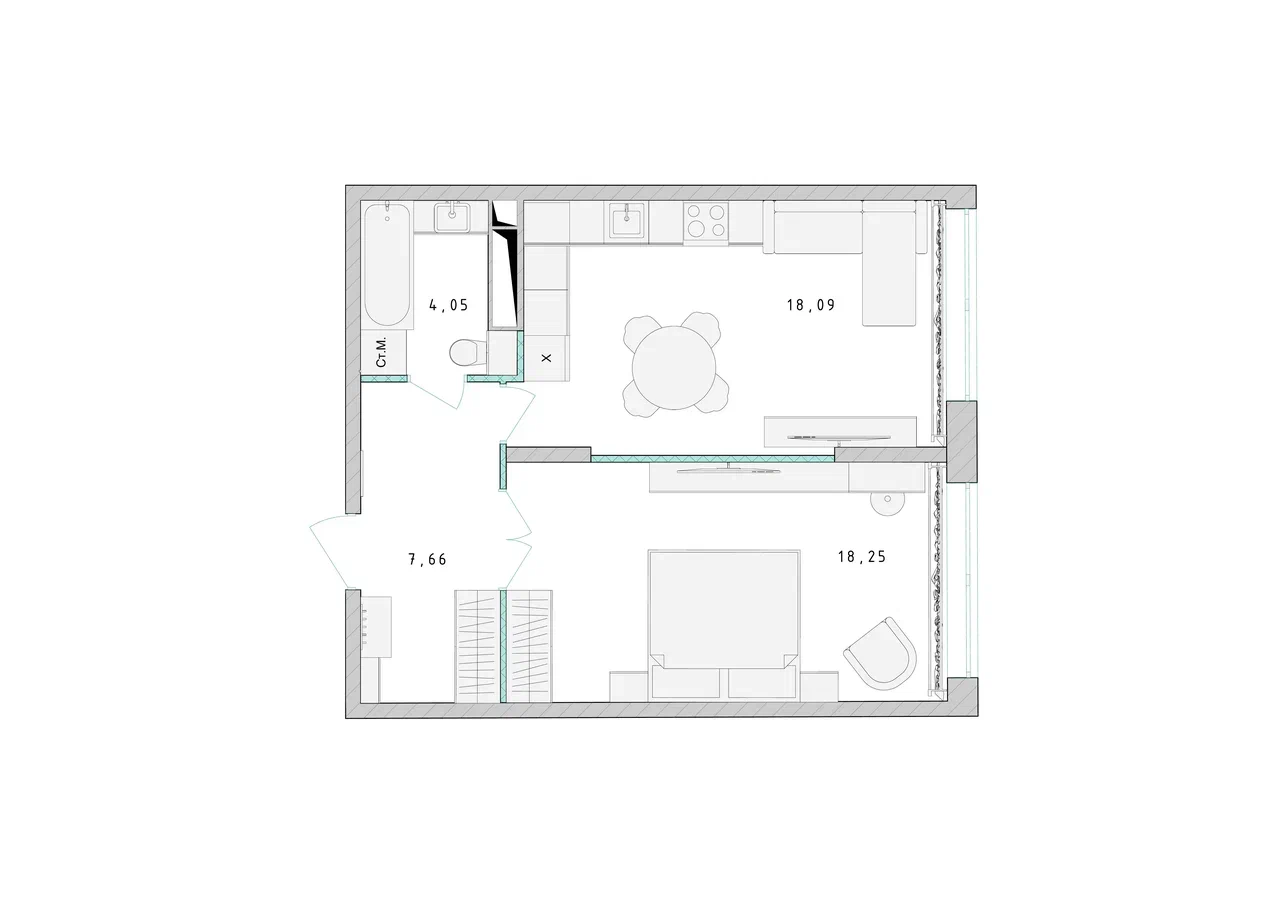 Квартира-студия №458, 30,2 м² за 4,77 млн руб. в ЖК «Серебро» - планировка