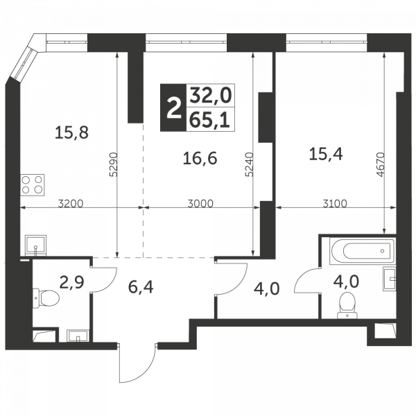 2 комнаты до 65.1
