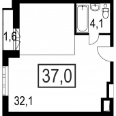 1-комнатная квартира 37 м²