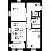 2-комнатная квартира 56,2 м²