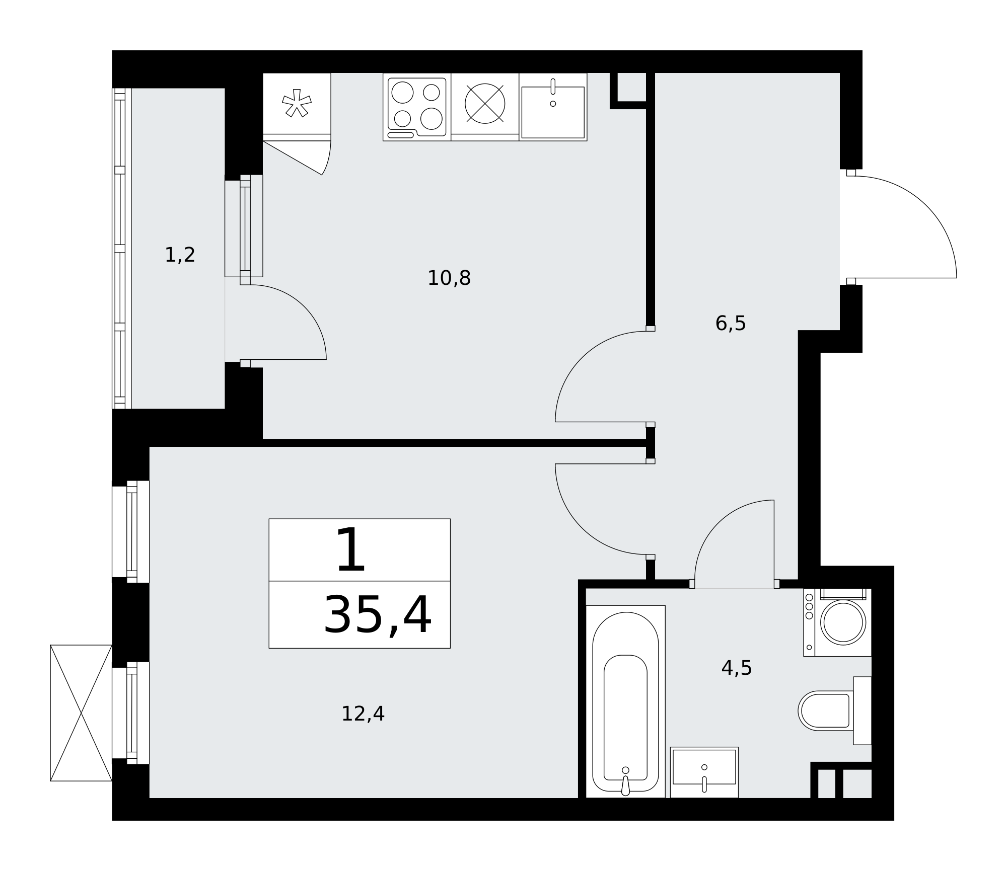 1-комнатная квартира №58К-11.2.1-134, 35,4 м² за 10,17 млн руб. в ЖК «Прокшино» - планировка