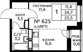 1-комнатная квартира 25,5 м²