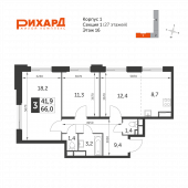 3-комнатная квартира 66 м²