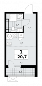 1-комнатная квартира 20,7 м²