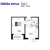 1-комнатная квартира 34,3 м²