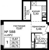 1-комнатная квартира 28,75 м²