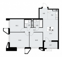 Многокомнатная, 77.9 м²