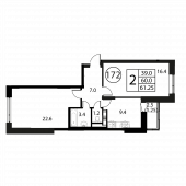 2-комнатная квартира 61,25 м²