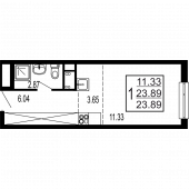 1-комнатная квартира 23,89 м²