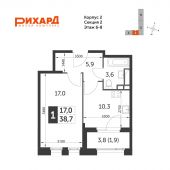 1-комнатная квартира 38,7 м²