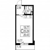 1-комнатная квартира 26,43 м²