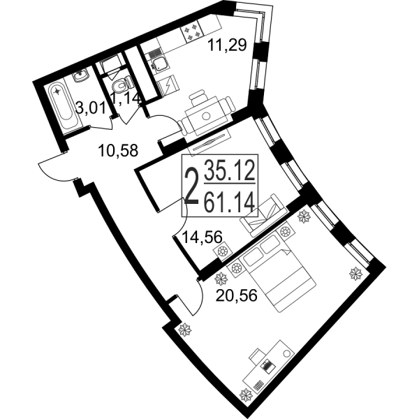 2 комнаты до 61.14