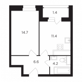 1-комнатная квартира 38,23 м²