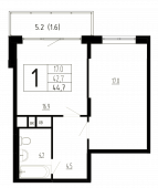 1-комнатная квартира 44,7 м²