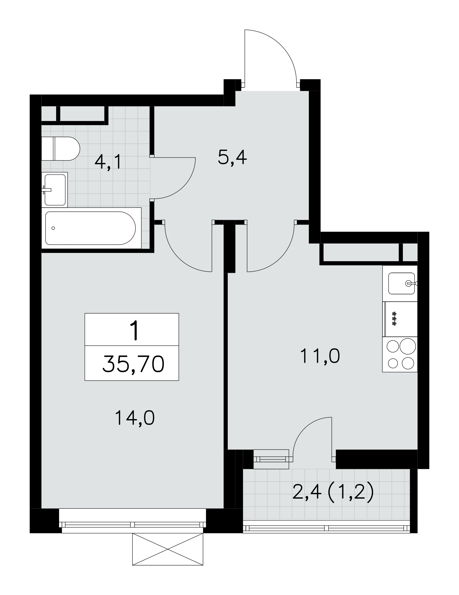 1-комнатная квартира №58К-8.5-901, 35,5 м² за 13,62 млн руб. в ЖК «Прокшино» - планировка
