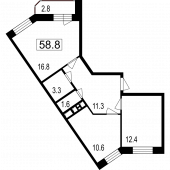 3-комнатная квартира 56 м²