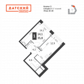 1-комнатная квартира 35,8 м²