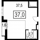 1-комнатная квартира 37 м²