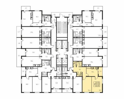 2-комнатная, квартира, 55.3 м²