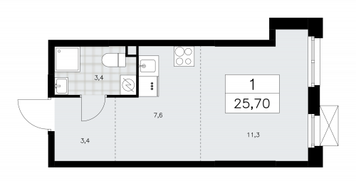 1-комнатная, 25.7 м²