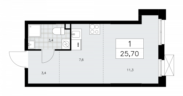 1 комната до 25.7