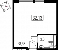 1-комнатная квартира 32,13 м²