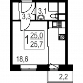 1-комнатная квартира 25.7 м²