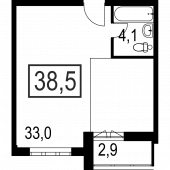 1-комнатная квартира 38,5 м²