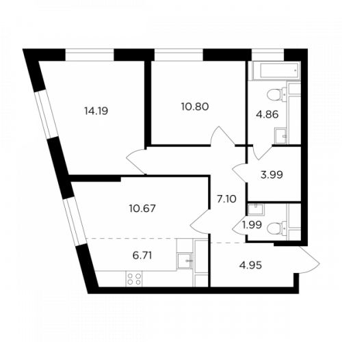 3-комнатная, 65.26 м²