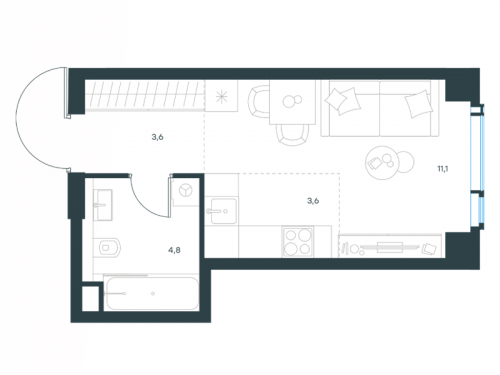 Студия, 23.1 м²