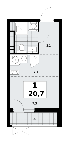 1 комната до 20.7