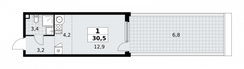 1-комнатная, 30.5 м²